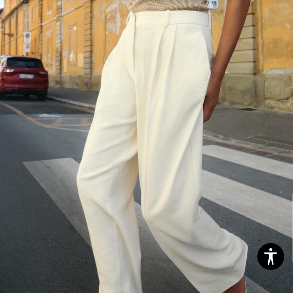 Zara NWT ecru wide leg pants with darts 7997/272 - Picture 7 of 9